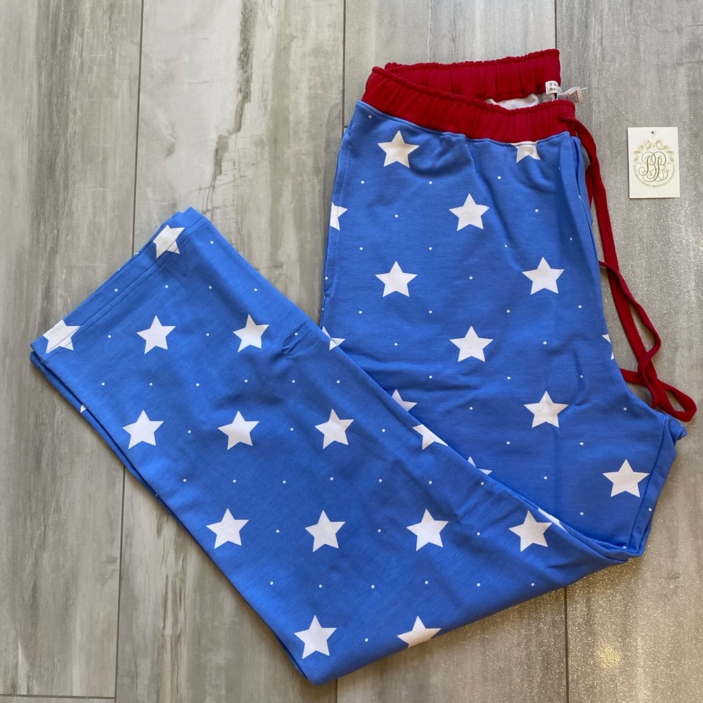 NWT TBBC Sunday Style Colorful Blue and White Star Print Pajama Lounge Pants L